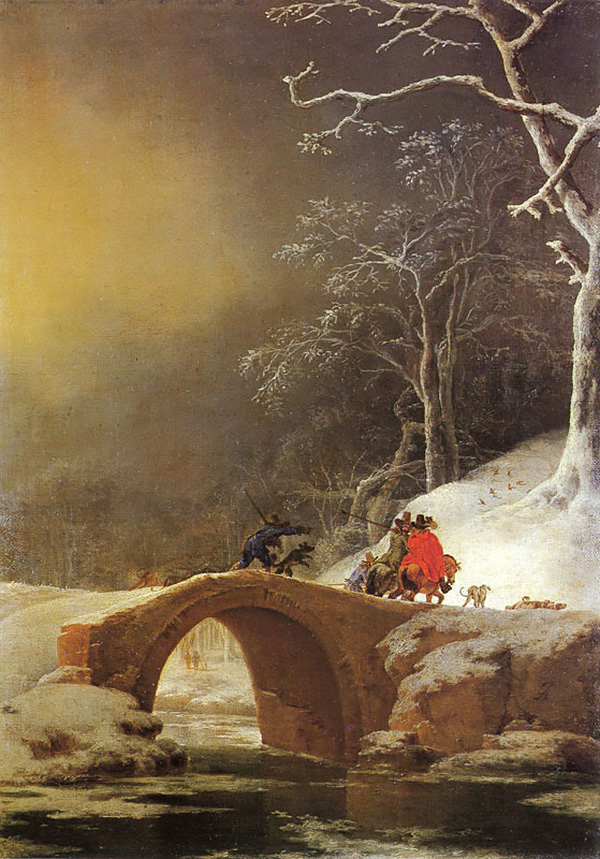 huntsmen on a bridge